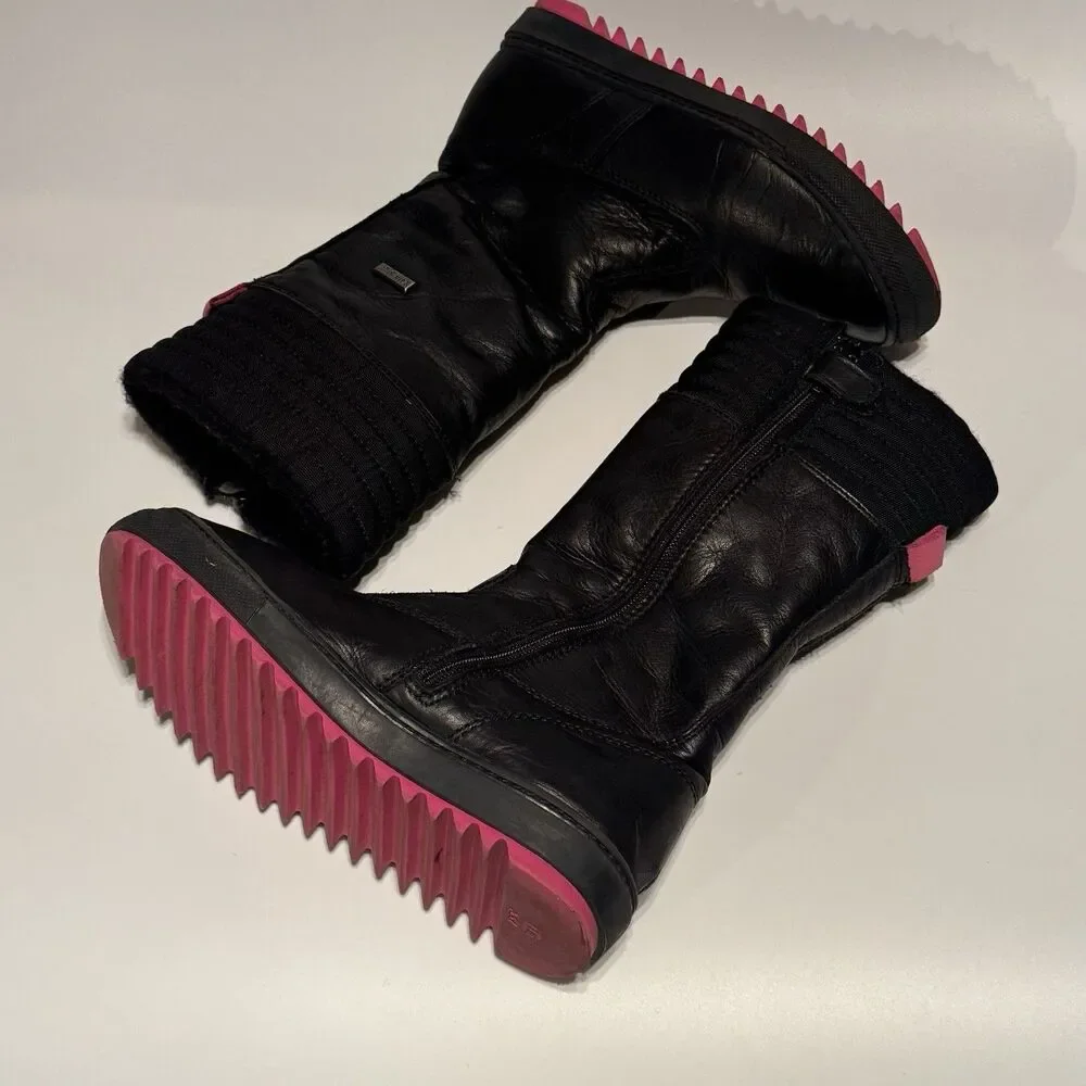 Naturino Girls Black Leather Boots Size US 12 EU 31 Wool Lined Rain Step